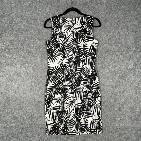Dressbarn Womans Shift Dress Black White Zip Floral Career Church Size 6 - Picture 3 of 7